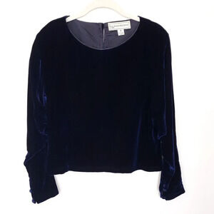 Evan Picone Vintage Blouse Top in Blue Velvet Sz 6 Covered-button  EUC Cropped